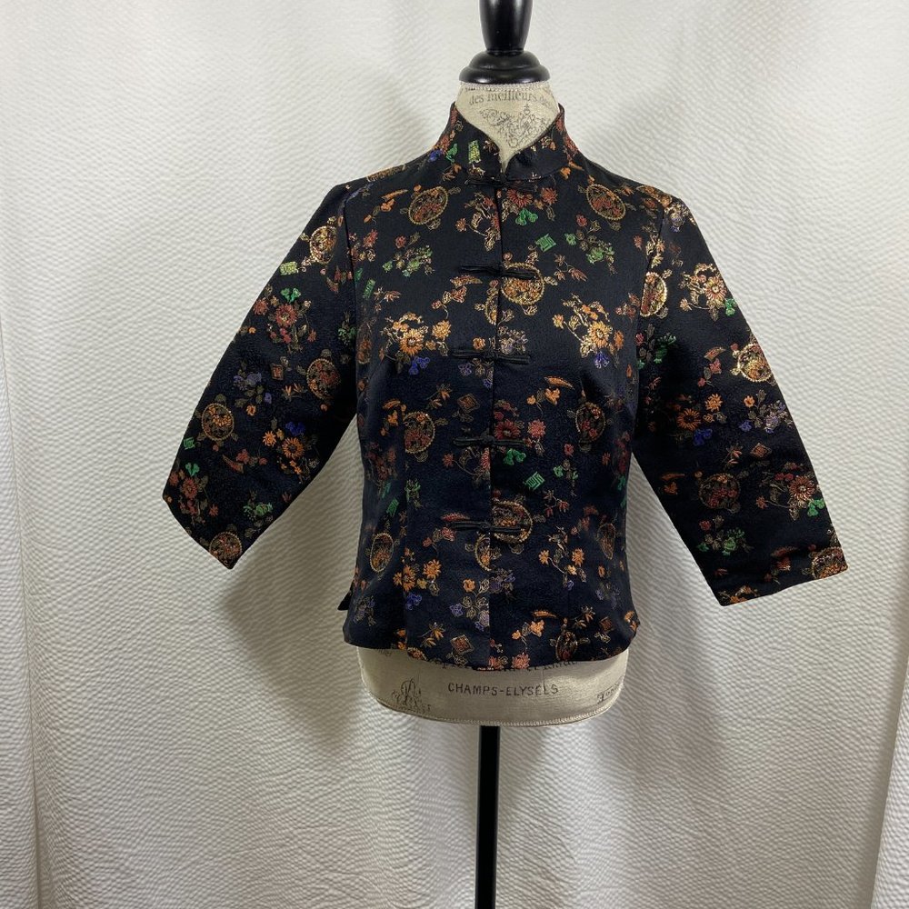 Vintage 90s Frederick's of Hollywood black satin Asian style jacket Sz 10